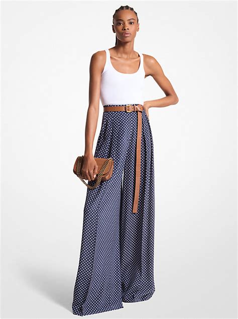 Polka Dot Silk Crepe De Chine Palazzo Pants 